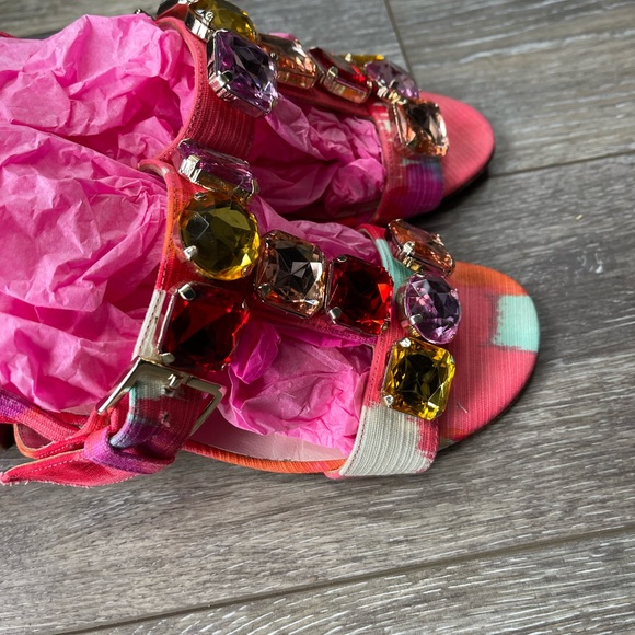 KATE SPADE Jeweled Multicolor Heels Size 7 T-Strap Block Heels - Picture 9 of 9